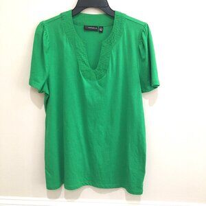 Ladies Green Short Sleeve Pullover Summer Top-Size Large-100% Cotton